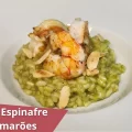 risoto de espinafre com camarões